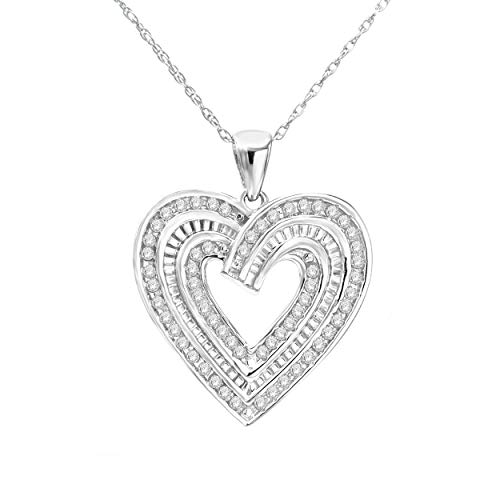 NATALIA DRAKE 1/2 Cttw Diamond Heart Necklace for Women in Rhodium Plated 925 Sterling Silver