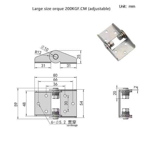 Charnière à amortissement acier inoxydable 304 butée réglable 20Nm - 3