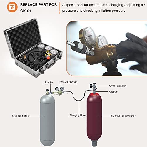 Image of GK-01 Hydraulic Nitrogen Accumulator Nitrogen Pressure Test Kit Gas Charging Tools with 3 Gauges 7 Type Adapters 10 /25 /40 Mpa 1500 /3600 /6000 PSI Hydraulic Test Gauge Kit