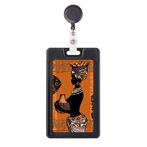 Porte-badge rétractable noir avec motif art primitif aborigène d'Afrique
