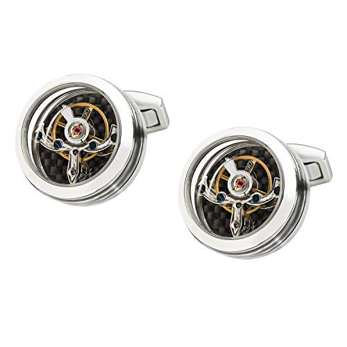 MERIT OCEAN Mechanical Cufflinks for Men - Luxury Men's Cufflinks, Steampunk Watch Movement Shape, Partial Shaking and Movable Gears for Wedding Anniversary Business Shirt Father's Day