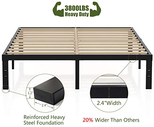 3800lbs Heavy Duty,14 Inch Steel & Wooden Slat Support Reinforced Platform Bed Frame,Mattress Foundation/No Box Spring Needed/Easy Assembly/Noise Free,Twin/Twin XL/Full/Queen/California King (King)