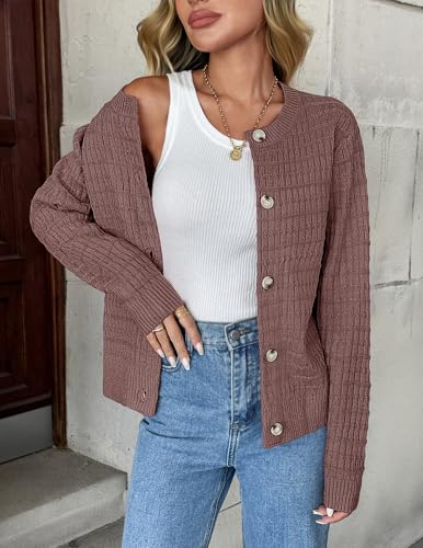 Image of Zeagoo Women's 2026 Cardigan Sweaters Button Down Crew Neck Open Front Long Sleeve Knit Cropped Jackets