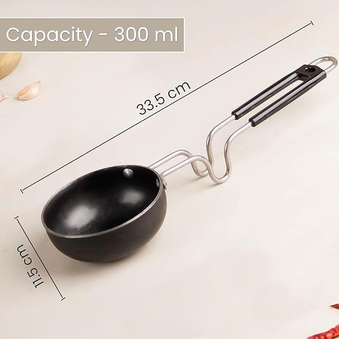 Image of Iron Sauce Pan with Steel Long Handle, Black, Gas Compatible, Fast Heating, Mini (300 ml) Tadka Pan | Vaghar | Chouk Pan Ideal for Tadka, Seasoning & Frying | Lightweight & Durable