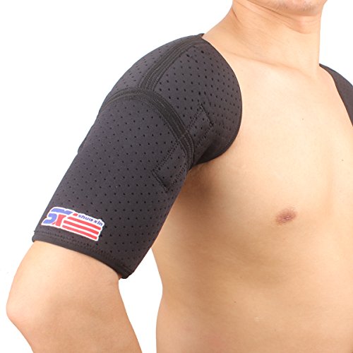Sports Double Magnetic Shoulder Brace Support Strap Wrap Belt Band Pad Black Free Size Suitable For Shoulder Breadth 40-50Cm #TOP16