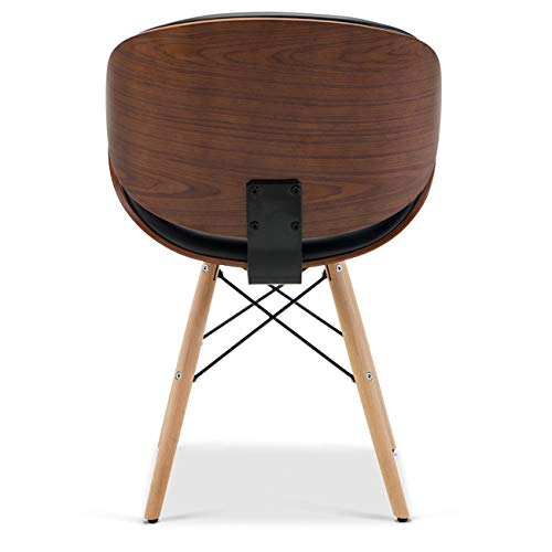 Belleze Set Of 2 Mid Century Modern Dining Chairs, Upholstered Faux Leather Walnut Curved Back Contemporary Kitchen Dining Accent Chair, Minimalist Vintage Style - Avalon (Black) #TOP5