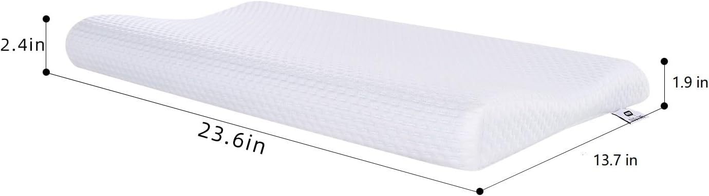 SUQ I OME Slim Sleeper-Gel Thin Memory Foam Pillow for Sleeping,Contour Thin & Low Cervical Profile,for Neck Pain, Stomacher, Back and Side Sleeper，Soft (23.6x13.7x2.4/1.9 inch, White)