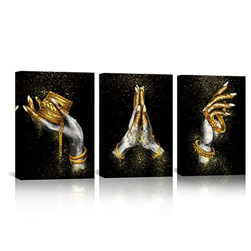 SkenoArt - Stampa artistica da parete per donne e ragazze, con accessori dorati, alla moda, colore: oro, nero