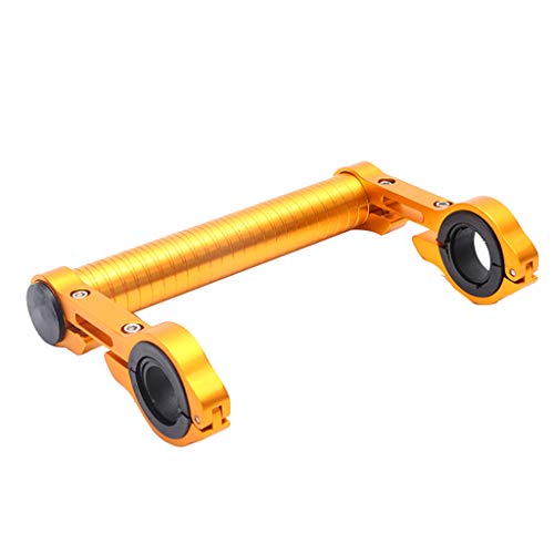 Fewear 15cm Bike Handlebar Extender, Bicycle Handlebar Extension Aluminum Alloy Mount Holder Double Clamp Bike Bracket Bicycle Accessories for Flashlight Phone (Gold)