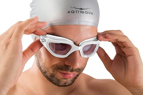 AqtivAqua Swimming Goggles Adult and Kids Goggles Kids 6-14 Men Women Swim Children Boys Girls DX-C (All White frame, Silver case, Clear lens) - Image 12