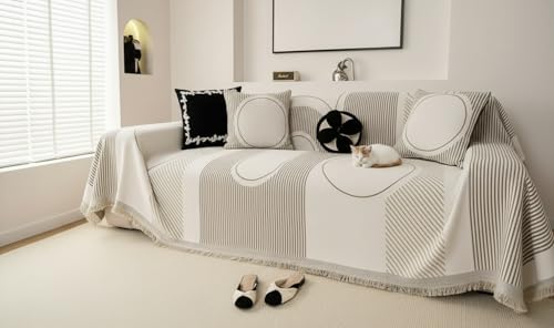 Image of The Furnishing Tree 3 Seater Reversible Chenille Sofa Cover, Double-Sided Luxury Throw, Anti-Slip Couch Cover, Soft & Comfortable Sofa Towel for All Seasons, Sand Beige