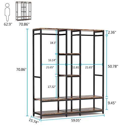 Tribesigns Double Rod Free Standing Closet Organizer,Heavy Duty Clothes Closet Storage With Shelves, Extra Large Wardrobe Clothes Garment Rack, Shelving Unit Capacity 500 Lb, (Vingtage Dark Walnut) #TOP6