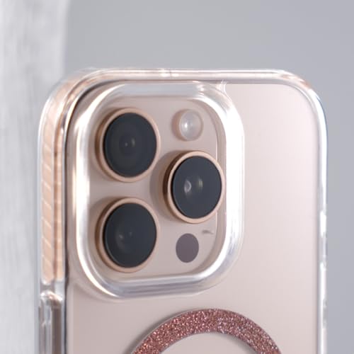 Coque iPhone 14 Pro transparente pailletée or avec anneau magnétique intégré