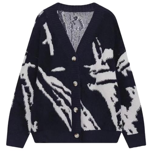 Men's American Vintage V-Neck Knit Cardigan Sweater Loose Oversized Y2k Hip-Hop Cardigans Coats