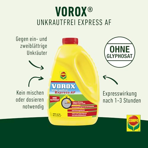 VOROX Unkrautfrei Express - anwendungsfertiger Unkrautvernichter - bekämpft Unkraut, Algen & Moos - wirkt gegen mehr als 50 Unkräuter - Anwendung zwischen Gemüse- und Zierpflanzen - 3 Liter 2