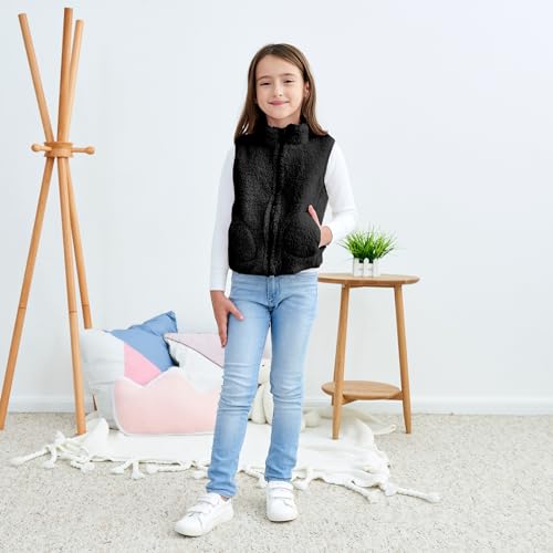 Image of JESKIDS Girls' Boys Sherpa Fleece Vest Outwear Lightweight Solid Color Cute Jacket with Pockets 2-11 Years
