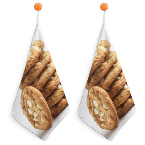 Jubonexis Toalla de mano pequeña con chispas de chocolate blanco con lazo para colgar, 2 paños absorbentes y suaves para cocina y baño