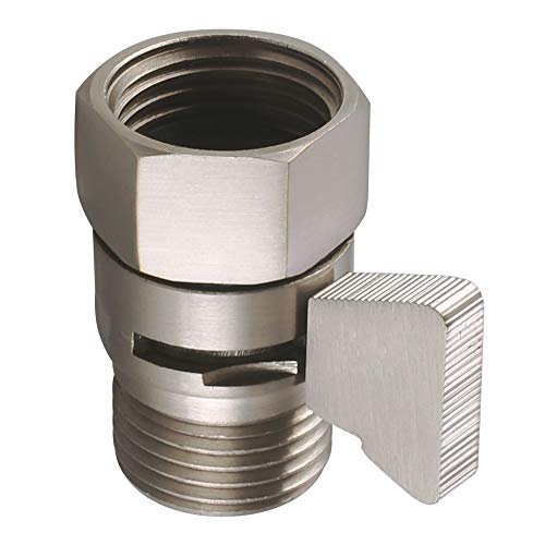 Shower Water Flow Restrictor, APLusee Brass Pressure Regulator Cut off Control Valve with Adjustable On Off Switch Handle for Universal Shower Head and Arm, Brushed Nickel