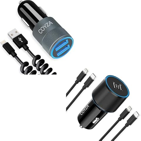 Dual USB Fast Car Charger Adapter+Dual 20W PD Cigarette Lighter with 6.6Ft Coiled USB to Lightning Cord+2 * 3.3Ft Lightning Cable for iPhone 14 14 Pro Max 14 Plus 13 13 Mini 13 Pro 13 Pro Max 12 11 Cover