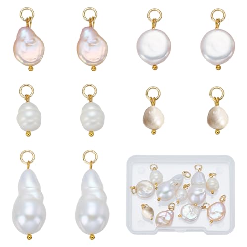 WADORN 10 pz. Ciondoli In Perle D'Acqua Dolce, 5 stili, Perle Irregolari Naturali Coltivate, con Accessori Ad Anello In Ottone per Orecchini Pendenti, Collane, Bracciali, Forniture per Gioielli.