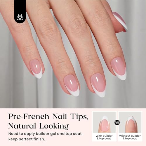 Image of Beetles French Tips Press On Nails: 224 Pcs Pink Short Almond Press On Nails, Reusable Acrylic Nail Tips Soft Nail Gel Tips False Nails Art DIY for Women,16 Sizes