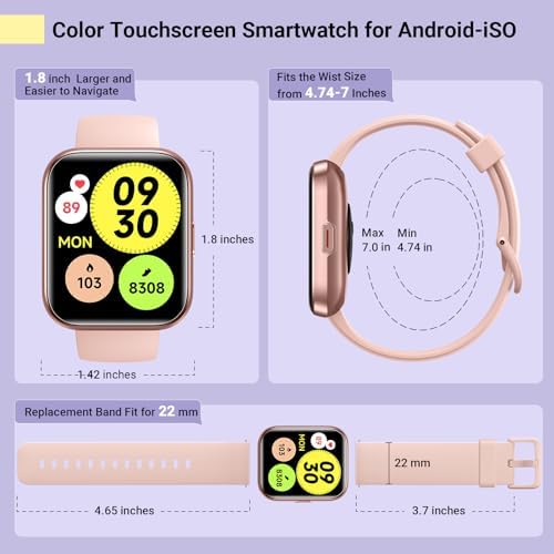Image of Smartwatch for Women, Compatible with Android & iPhone, 1.8'' Fitness Tracker Watch with Alexa, Call & Notification Alerts, Heart Rate & Sleep Monitor, 120 Sports Modes, Waterproof Watch for Women