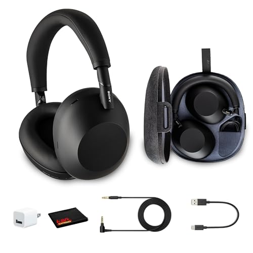 Sony WH-1000XM6 Wireless Noise Canceling Headphones (Black) Foldable Over-Ear Bluetooth Headset | Hi-Res Audio, 30-Hour Battery, LDAC, Multipoint with USB Wall Adapter and Microfiber Cleaning Cloth