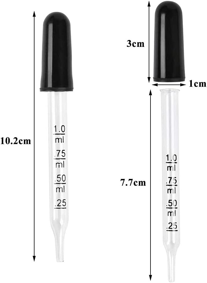 XLKJ 20PCS Glass Dropper Pipette Transfer Dropper with Black Rubber