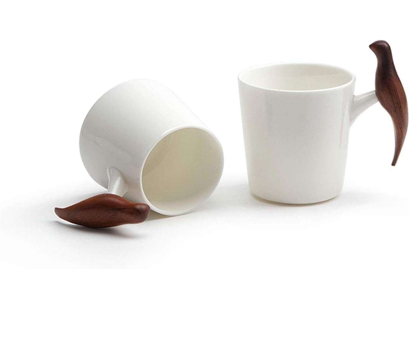 Kubek do Kawy Filiżanki do Kawy Kubki Nowość Biały Ceramiczny Kubek Kawy Z Drewnianym Uchwytem W Kształcie Ptaka Ceramiczny Kubek Herbaty Para Szklanki Kubki do Kawy Kubek do Herbaty (Color : A, Siz
