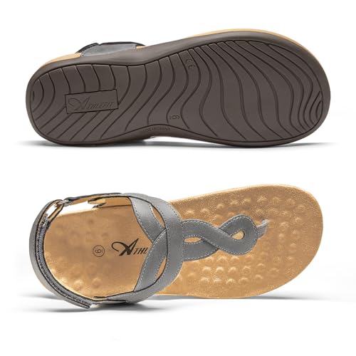 Image of Athlefit Women's Orthopedic Arch Support Sandals Comfortable Thong T-Strap Orthotic Casual Flat Sandals