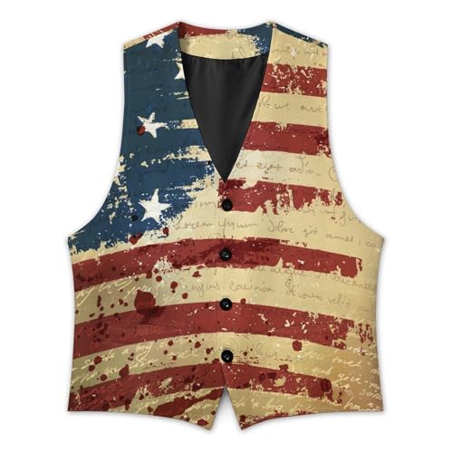 Grunge America Flag Men's Suit Vest Slim Fit V-Ncek Waistcoat Business Casual Vest3