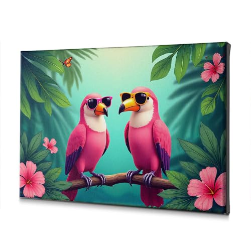 Tableau oiseaux colorés pour réveiller un mur blanc de salon ou salle de bain