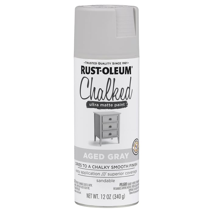 Image of Rust-Oleum Aged Gray Chalked All-in-One Ultra Matte Spray Paint | One Coat Coverage | No Primer, Sanding, Or Topcoat Needed | Easy Spray Application | Made in USA | 12 OZ | 6 Pack