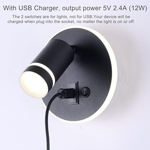 Image of 12V LED RV Wall Sconce Light Fixture with ON /Off Switch and USB Charging Port, RV LED Bedside Reading Lamp, 4000K Nature White Interior Light for RV, Marine, Motorhome