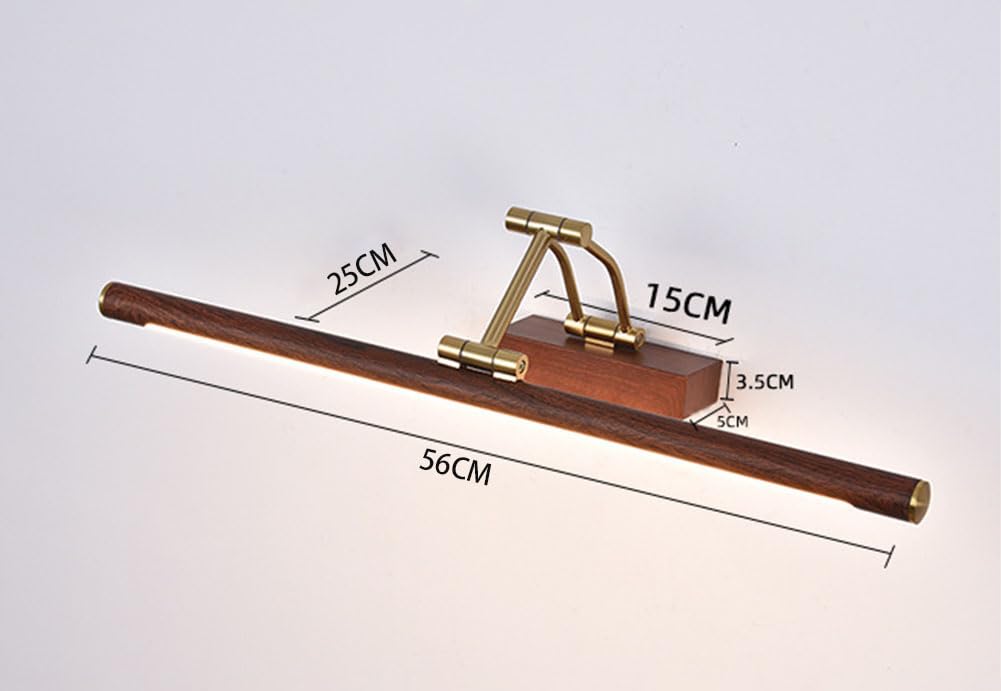 LED Spiegelleuchte Holzmaserung Drehung Wandleuchtedn 12W 56CM Wandlampe 3 Helligkeitsstufen 3000k/4500k/6000k Spiegellampen Verstellbare Wandbeleuchtung Schwenkarm für Wohnzimmer, Schlafzimmer
