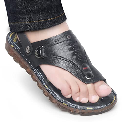 Flip Flops Mens Sandals Slippers Genuine Leather Beach Shoes Men's Trend Soft Casual Men's Non-Slip Two Uses Sandals(43)2