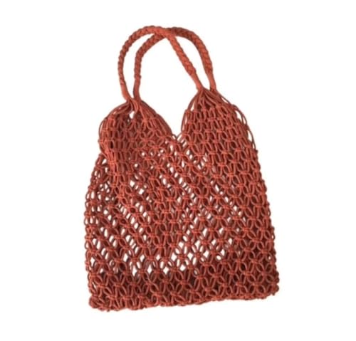 Bolsa de Crochê Macramê, Bege,Preta, Terracota,Branca Artesanal, Estilo Praia, 34x35x2 cm, Alça Dupla Trançada (Terracota)