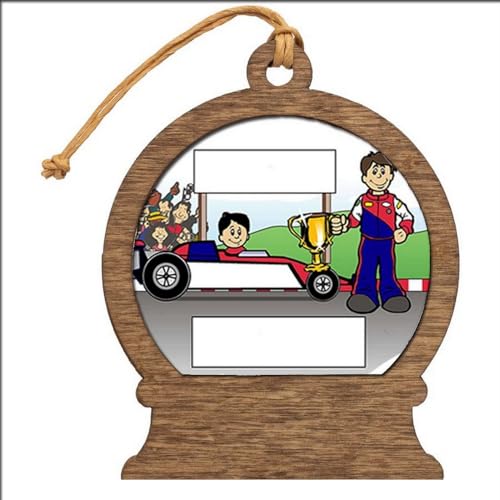 PrintedPerfection.com Personalized Race Car Youth Driver Wooden Snow Globe Shaped Christmas Ornament