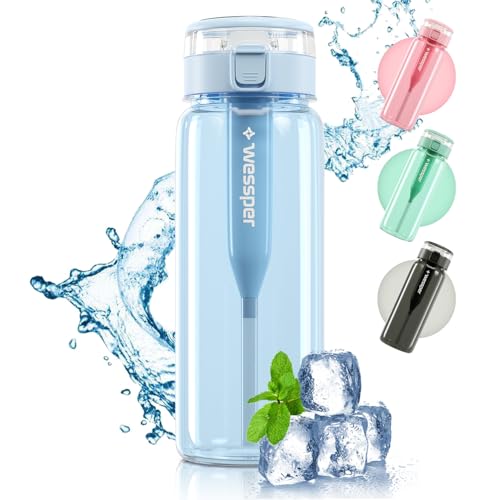 Wessper Bouteille d'eau en Tritan sans BPA avec Filtre 680 ml | Bleu Sport Gourde Élégante | Anti-Fuite pour Fitness & Enfant & Adulte | Filtre à Charbon Actif