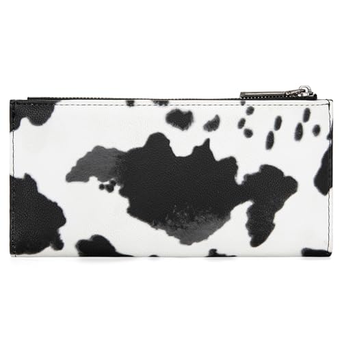 Image of Montana West Wrangler Cow Print Bifold Wallet Women's Wallets, Card Cases & Money Organizers Women Credit Card Wallet for Ladies Female Cash Wallett Black Wallets with Smooth Zipper
