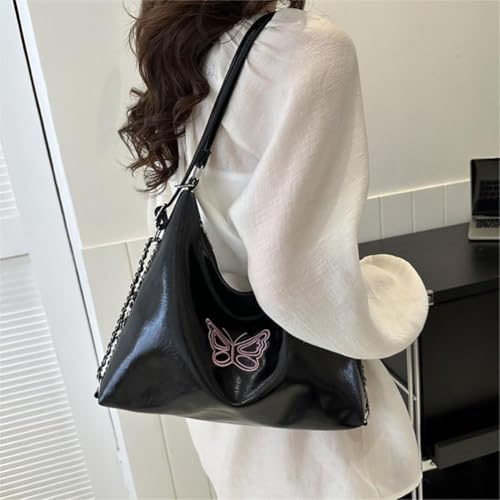 Bolso bandolera de cuero rosa con bordado de mariposa miniatura 2