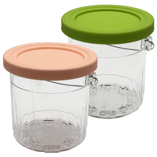joystar Upgrade Ice Creami Pints 2 Pack with silica gel lids, Compatible with Ninja NC301, NC300, NC290, NC299AMZ, CN305A & CN301CO Series Creami Ice Cream Makers, XSKPLID2CD (NC300, Green/pink)