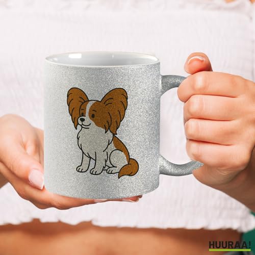 Huuraa Glitzer Tasse Papillon Comic Papi Geschenk 330ml Silber Papillon Präsent