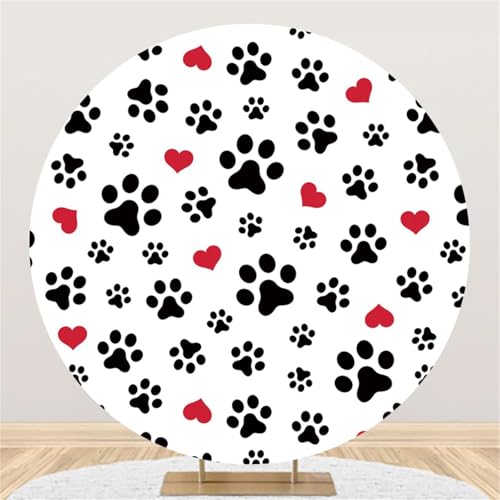 Toile de fond ronde Renaiss en tissu premium, motif pattes de chien et chat de 2,1m