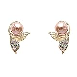 Huggie Mermaid Tail Shell Pearl Stud Earrings for Women Girls 925 Sterling Silver Post Colorful Cubi