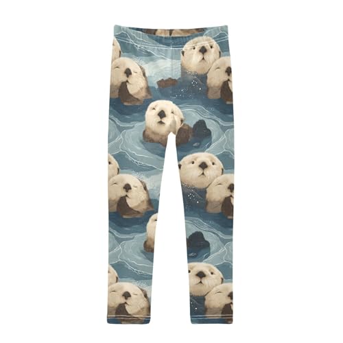 Girls Leggings Animal Sea Otters Cute Soft Toddler Leggings for Girls Kids Pants Size 4T-10T