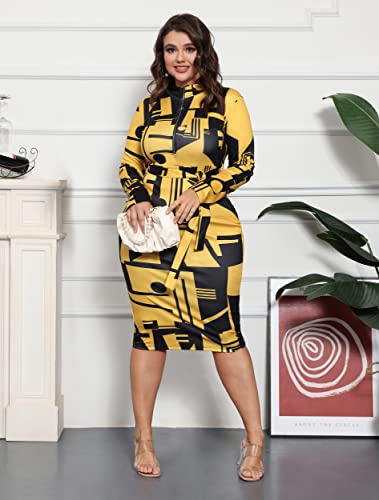 Image of ECHOINE Women's Vintage Print Bodycon Midi Dress Sleeveless Mock Neck Slim Fit Party Club Dress