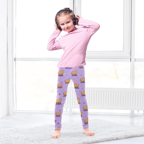 Boccsty Capybara Pink Hearts Girls Leggings Kids Yoga Pants Dance Active Tights 4T4