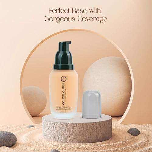 Image of Colors Queen Ultra Definition Liquid Foundation, Lightweight & Long Lasting Full Coverage with Dewy Finish, Easy to Blend, Waterproof & Sweat Proof for Face Makeup, Natural Ivory, 30ml