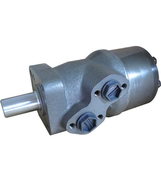 Hydraulikmotor M+S Hydraulic, Typ MRQ50CD, Schluckvolumen 50 cm3/U, Anschlüsse (seitlich): G 1/2‘‘, Welle: Ø 25 mm zylindrisch, Modell Längsschieberventil, Quadratflansch